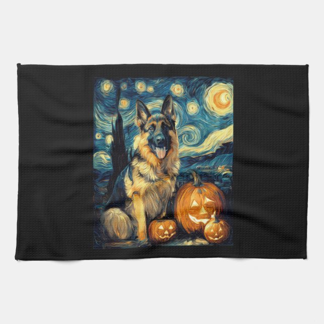 Linge De Cuisine Cute German Shepherd Dog Halloween Jack O Lantern  (Horizontal)