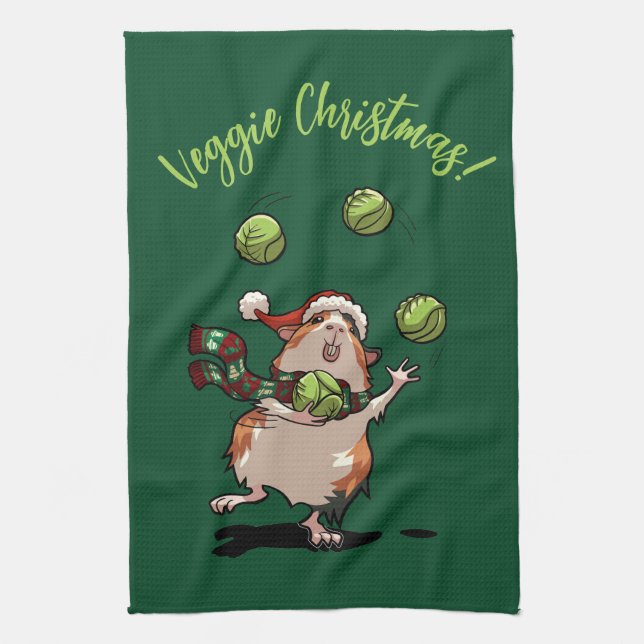 Linge De Cuisine Cute Guinea Pig Veggie Noël ! Contrebandeur Sprout (Vertical)