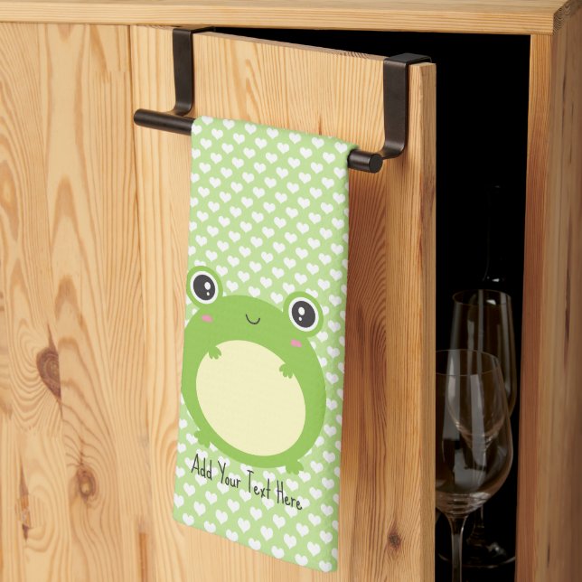 Linge De Cuisine Cute Kawaii Frog avec texte et photo personnalisés (Pliage en tiers)