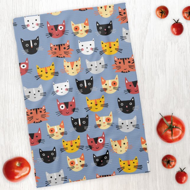 Linge De Cuisine Cute Kitty Chat Bleu (Cute kitty cat kitchen towel)