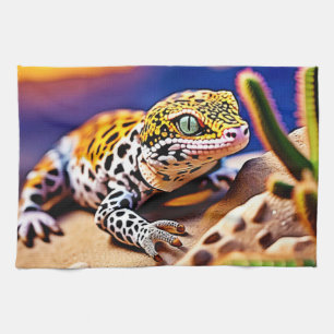 Linge De Cuisine Cute Leopard Gecko Sunset Desert Design