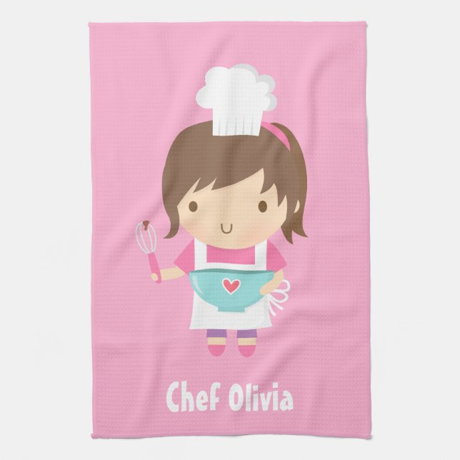 Linge De Cuisine Cute Little Chef Baker Girl Personnalisée (Vertical)