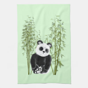 Linge De Cuisine Cute Panda assise en bambou