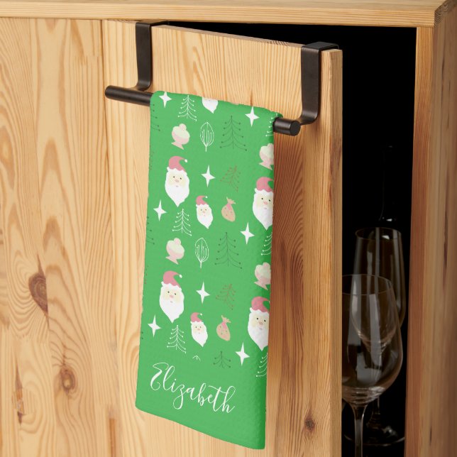 Linge De Cuisine Cute Pink Santa Holiday Pattern (Pliage en tiers)