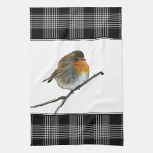 Linge De Cuisine Cute Robin Bird Redmamol tampon plaid frontière