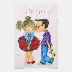 Linge De Cuisine Cute Romantic Couple Love - Valentine's Day Kiss