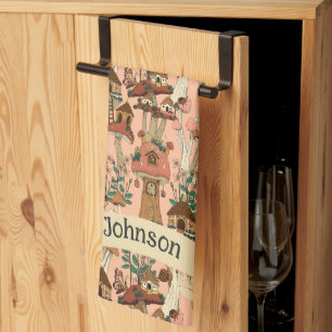 Linge De Cuisine Cute rose Cottagecore Floral Mushroom House Imprim