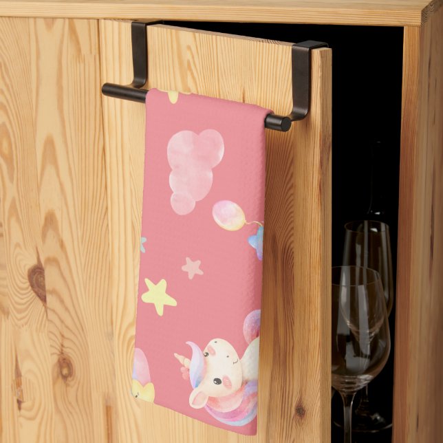 Linge De Cuisine Cute rose douce licorne arc-en-ciel Motif (Pliage en tiers)