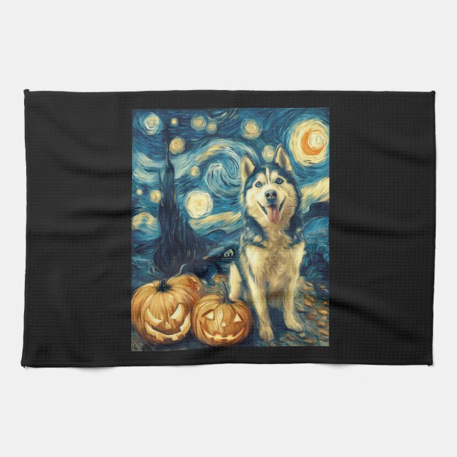 Linge De Cuisine Cute Siberian Husky Dog Halloween Jack O Lantern P (Horizontal)