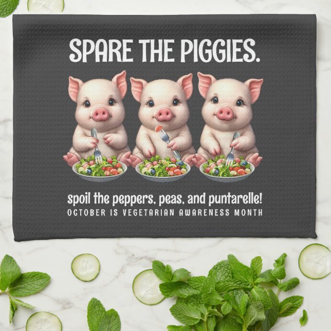 Linge De Cuisine Cute Spare Piggies Manger Salades (Plié)
