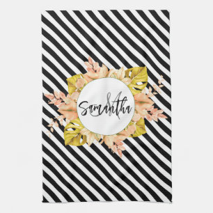Linge De Cuisine Cute Stripes et Monogramme Floral