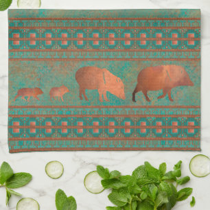 Linge De Cuisine Cute sud-ouest Javelina Famille Cuivre Turquoise