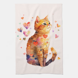 Linge De Cuisine Cute Tabby Chat avec Coeurs