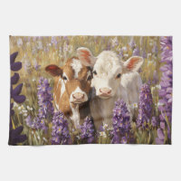 Cute Vaches Laitières Calves Lupines Fleurs