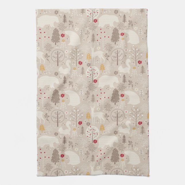 Linge De Cuisine Cute Woodland Animaux Nordic Motif Noël (Vertical)