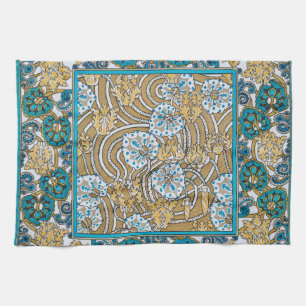 Linge De Cuisine cyclamen bleu art nouveau fleur botanique