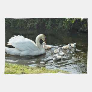 Linge De Cuisine Cygne blanc avec poules
