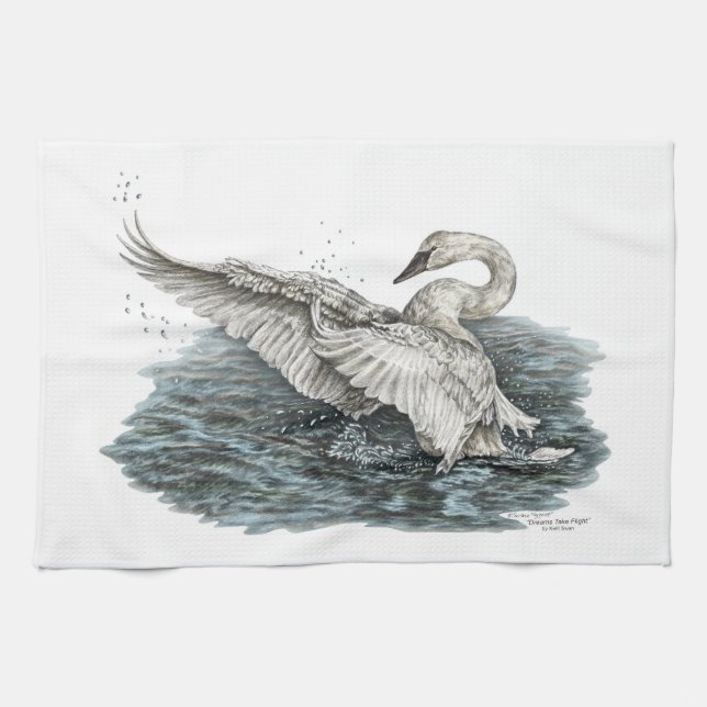 Linge De Cuisine Cygne blanc sur l'eau (Horizontal)
