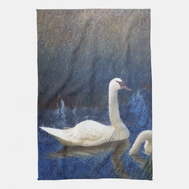Linge De Cuisine Cygnes en roseaux, Bruno Liljefors (Vertical)