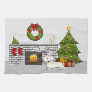 Linge De Cuisine Dachshund à poils longs crème Chien mignon Noël Ch