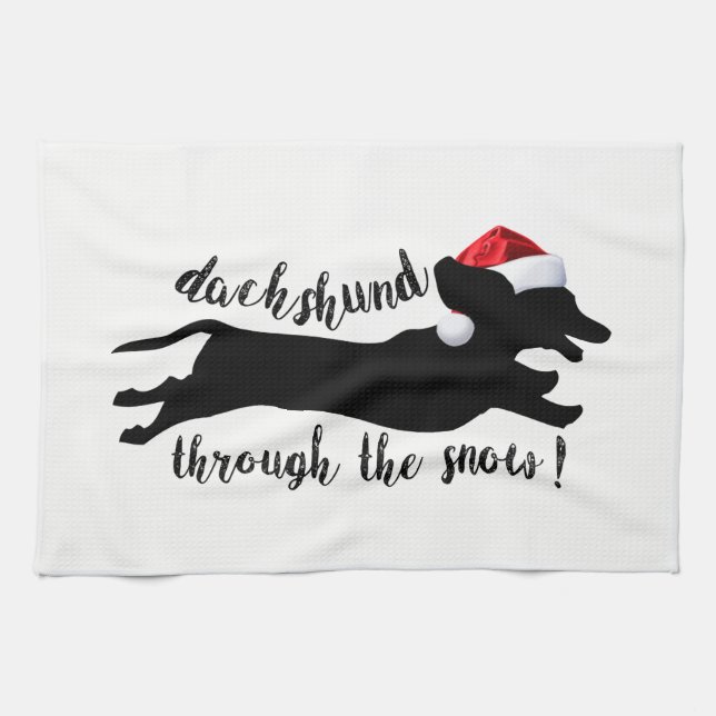 Linge De Cuisine Dachshund à travers la neige Fêtes de Noël (Horizontal)