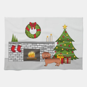 Linge De Cuisine Dachshund aux cheveux courts rouges Chien mignon -