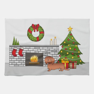 Linge De Cuisine Dachshund aux longs cheveux rouges Chien mignon -
