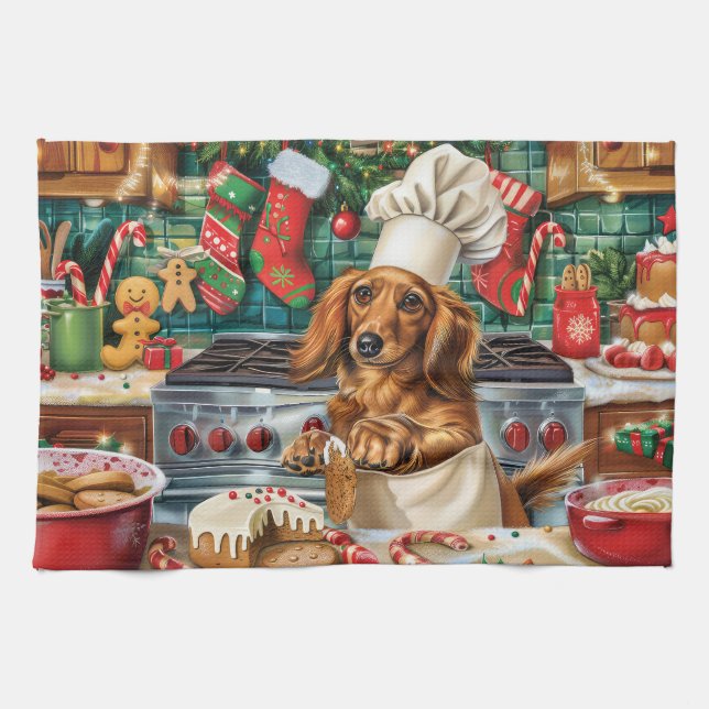 Linge De Cuisine Dachshund Gîtes : Noël festif (Horizontal)