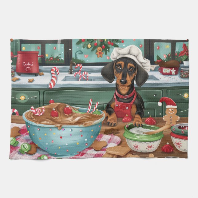 Linge De Cuisine Dachshund Gîtes : Noël festif (Horizontal)