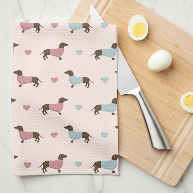 Linge De Cuisine Dachshunds and Hearts Tea Towel (Quart Plié)