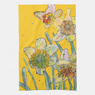 Linge De Cuisine Daffodique Fleur Floral Ressort Aquarelle Jaune