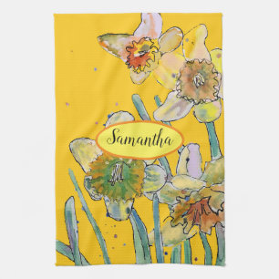 Linge De Cuisine Daffodique Fleur Floral Ressort Aquarelle Jaune T