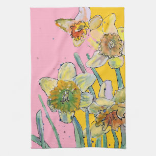 Linge De Cuisine Daffodique Fleur Floral Ressort Aquarelle rose