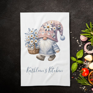 Linge De Cuisine Daisis Gnome Personnalisés Fleurs Jaunes Blances