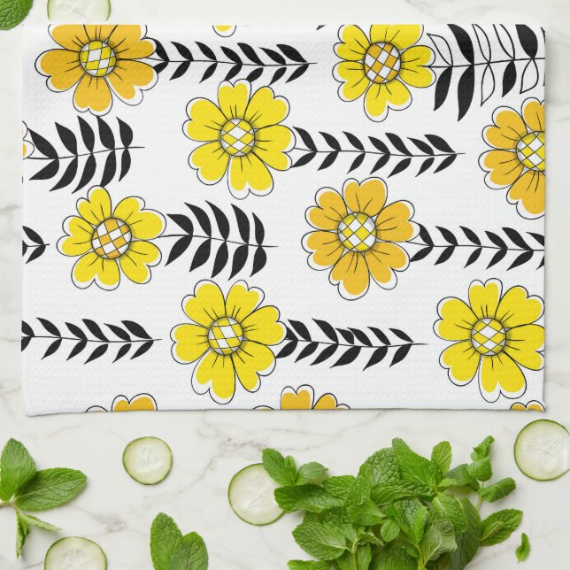 Linge De Cuisine Daisy dooda en jaune et noir (Plié)