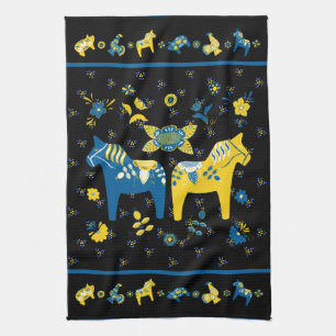 Linge De Cuisine Dala folklorique suédoise Cheval le bleu et jaune