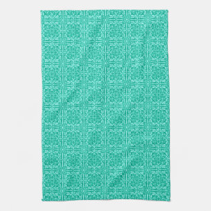 Linge De Cuisine Damas médiévale Fleur-de-lis, turquoise & aqua