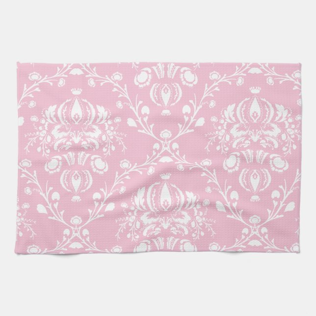 Linge De Cuisine Damas rose et blanc (Horizontal)