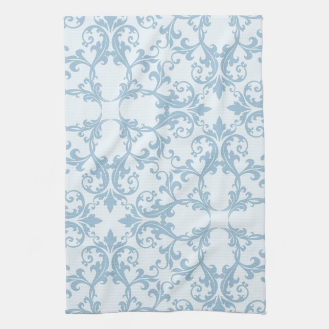 Linge De Cuisine Damassé bleu-clair (Vertical)