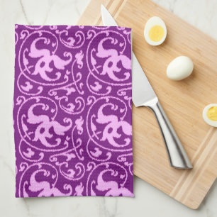 Linge De Cuisine Damassé florale d'Ikat - orchidée et pourpre