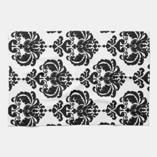 Linge De Cuisine Damassé noir et blanc Chic Élégant Moderne Motif