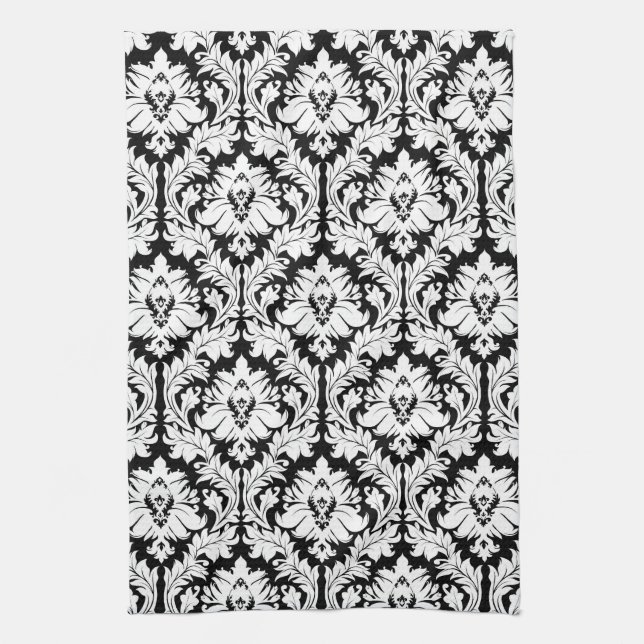 Linge De Cuisine Damassé noire et blanche (Vertical)