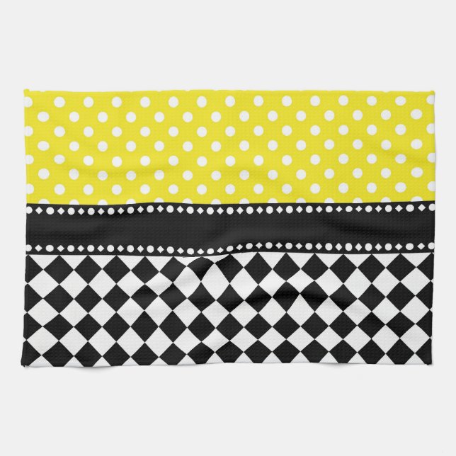 Linge De Cuisine Damier jaune de point (Horizontal)