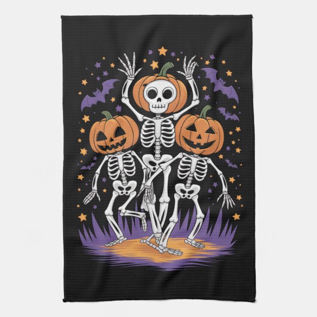 Linge De Cuisine Dancing Skeleton Halloween Citrouille (Vertical)