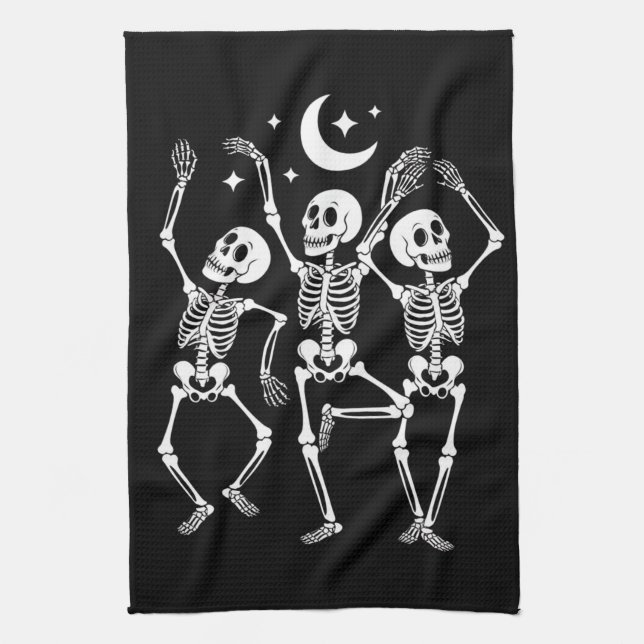 Linge De Cuisine Dancing Skeleton Joyeux Halloween Skull d'automne (Vertical)