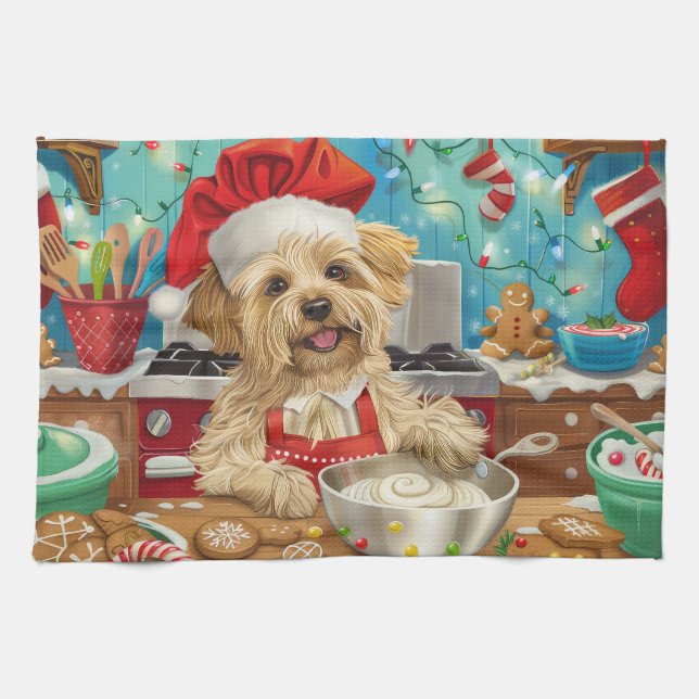 Linge De Cuisine Dandie Dinmont Terrier Cuisine de Noël (Horizontal)