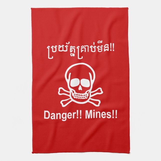 Linge De Cuisine Danger ! ! Les mines ! ! SYMBOLE ☠ Cambodgien Khme (Vertical)