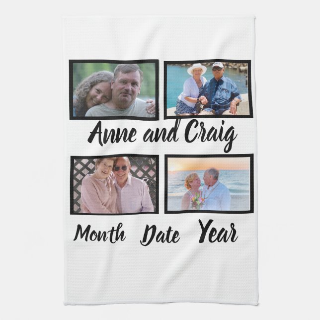 Linge De Cuisine Date personnalisée Anniversaire du Mariage 4 Photo (Vertical)