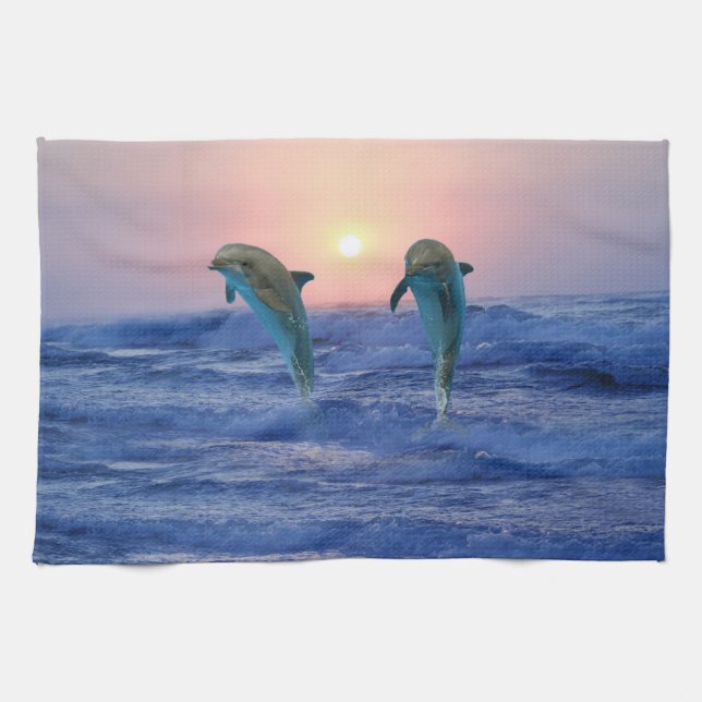 Linge De Cuisine Dauphin de verdure au lever du soleil (Horizontal)