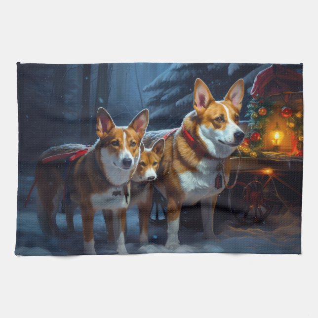Linge De Cuisine Décor de Noël Basenji Snowy Sleigh (Horizontal)
